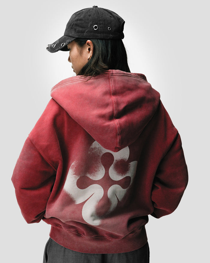 AKYNA Boxing zip up hoodie in washed red, image 2 of 4